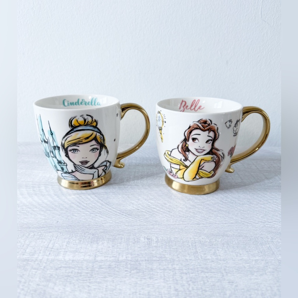 NEW Princess Belle and Cinderella Coffee Mug with Gold Handle